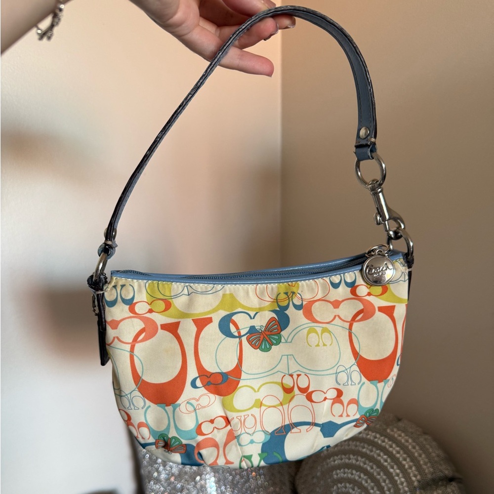 Coach Multicolor Signature Print Shoulder Bag in Blue, Orange, Green
